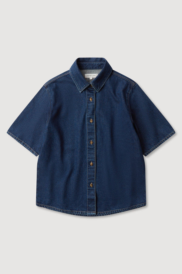 Boxy Denim Short Sleeve Shirt