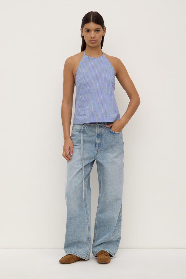 Erina Stripe Halter Top Blue White Stripe-2