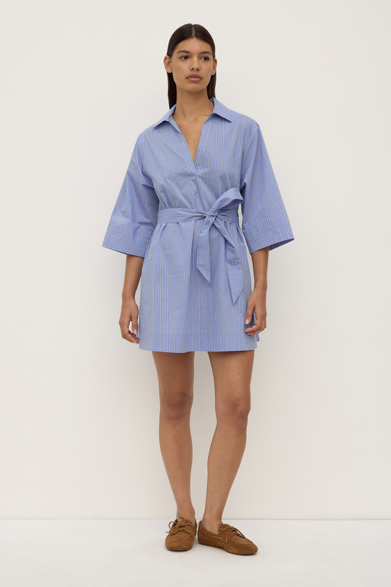 free assembly blue and white striped dress Womens Erina Stripe Mini Shirt Blue/White Stripe Size:17.5/32 waist silhouette and side event:Quinceanera Low Heel Bottine Cork