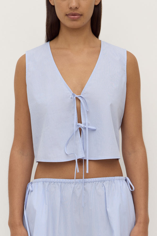 Havana Stripe Poplin Tie Front Top Blue White Stripe-3