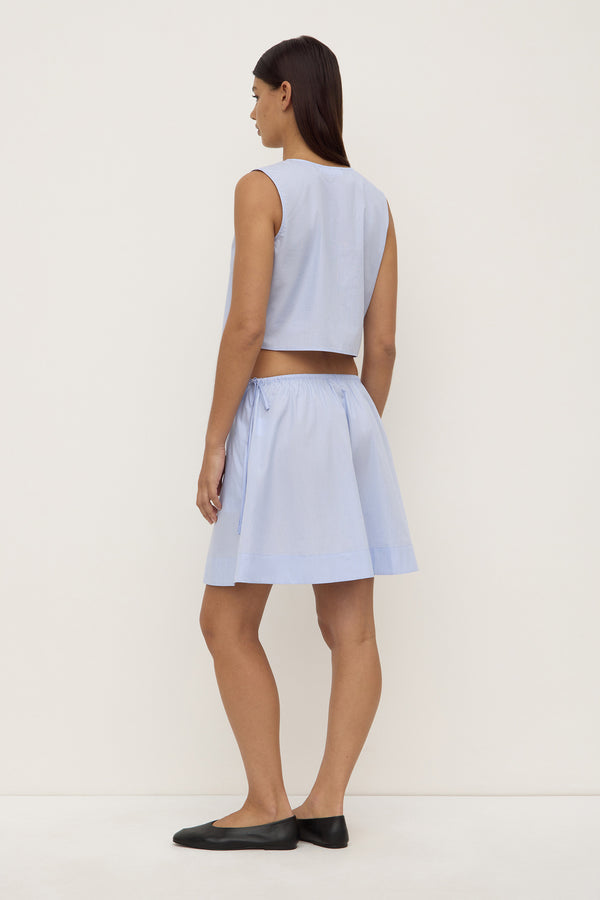 Havana Stripe Poplin Tie Front Top Blue White Stripe-5