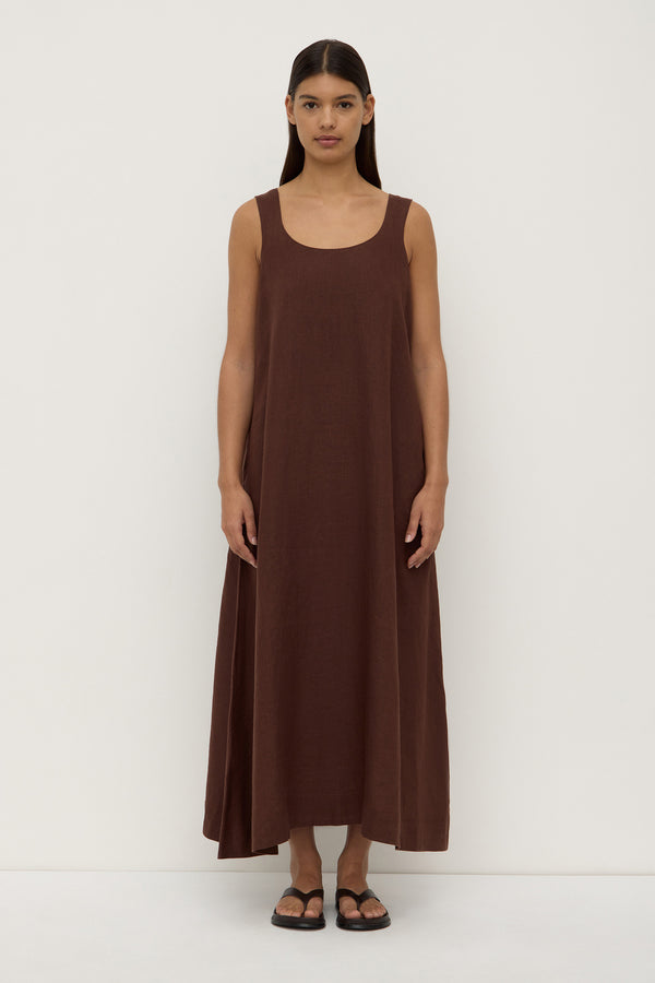 Maree Linen Midi Dress Espresso-1