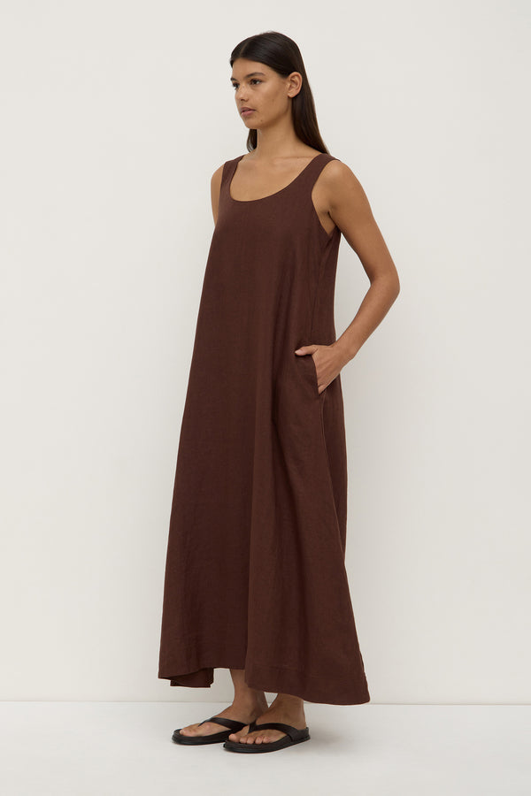 Maree Linen Midi Dress Espresso-3