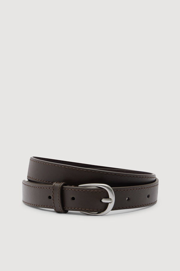 Womens Slim Leather Belt Walnut-1