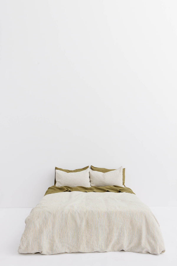 Linen Duvet Cover Olive Stripe