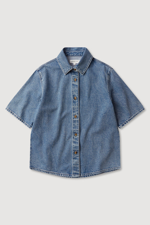 Boxy Denim Short Sleeve Shirt