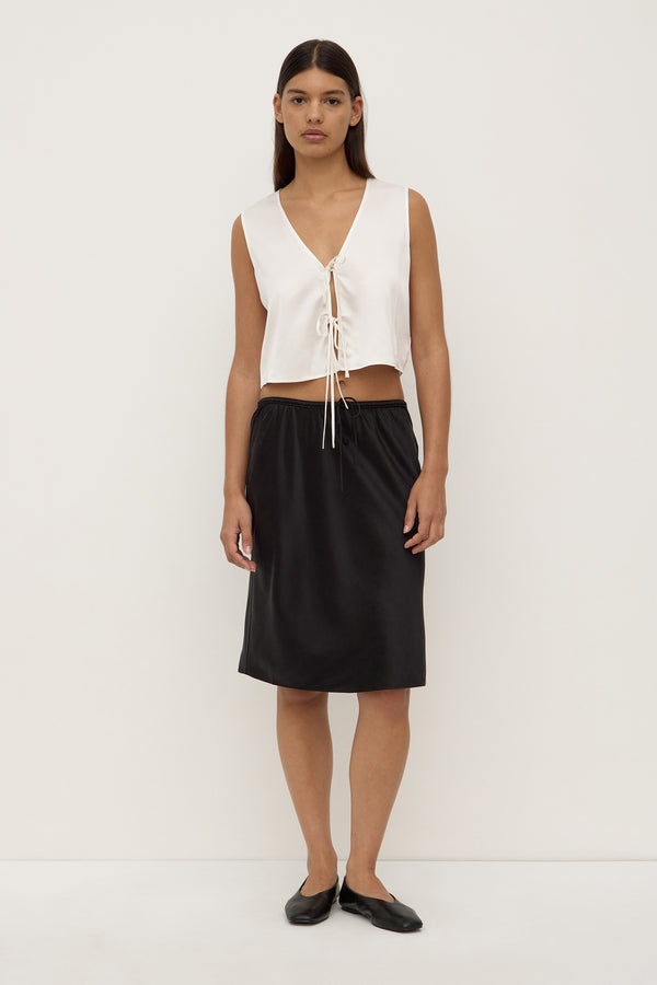 Beal Silk Tie Front Top Antique White-2