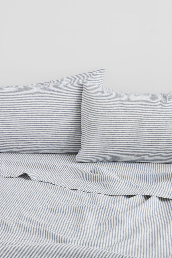 Linen Standard Pillow Cases Ocean Stripe