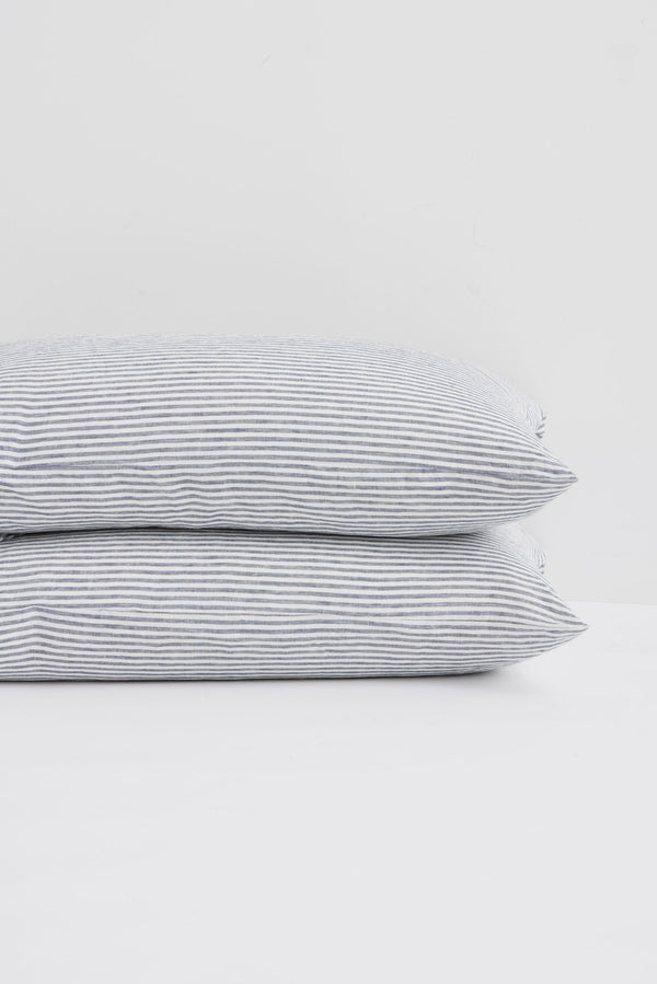 Linen Standard Pillow Cases Ocean Stripe