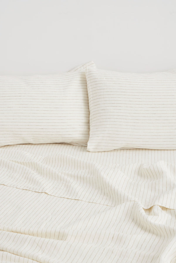Linen Duvet Cover Olive Pinstripe