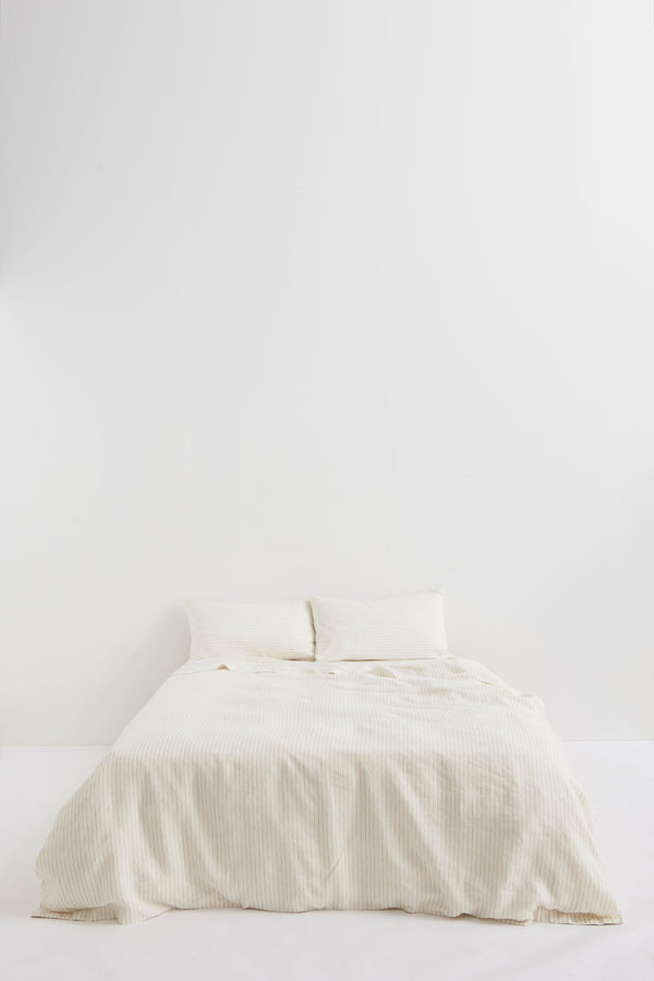 Linen Duvet Cover Olive Pinstripe