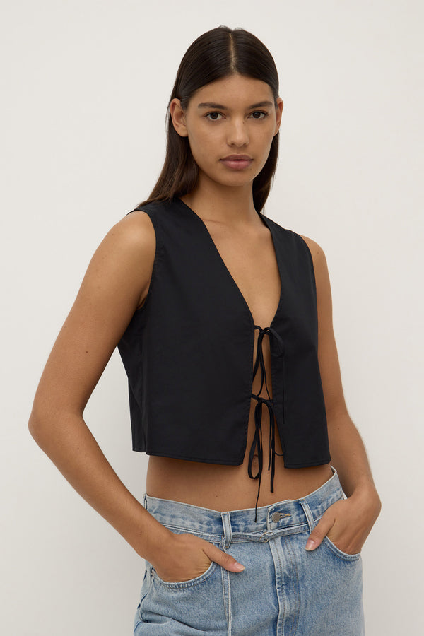 Emmy Tie Front Top Black-7