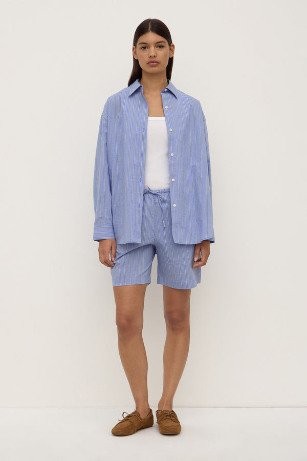 Erina Stripe Long Sleeve Shirt Blue White Stripe-1