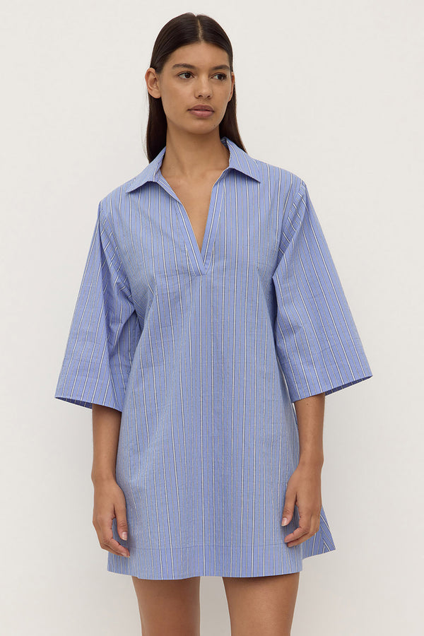 Erina Stripe Mini Shirt Dress Blue White Stripe-1