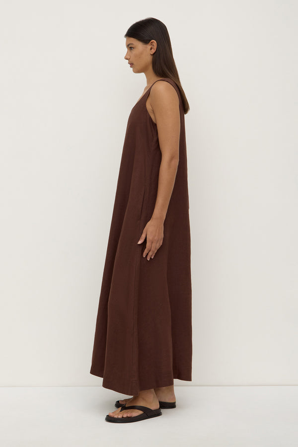 Maree Linen Midi Dress Espresso-4