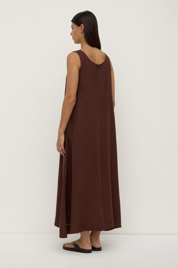 Maree Linen Midi Dress Espresso-5