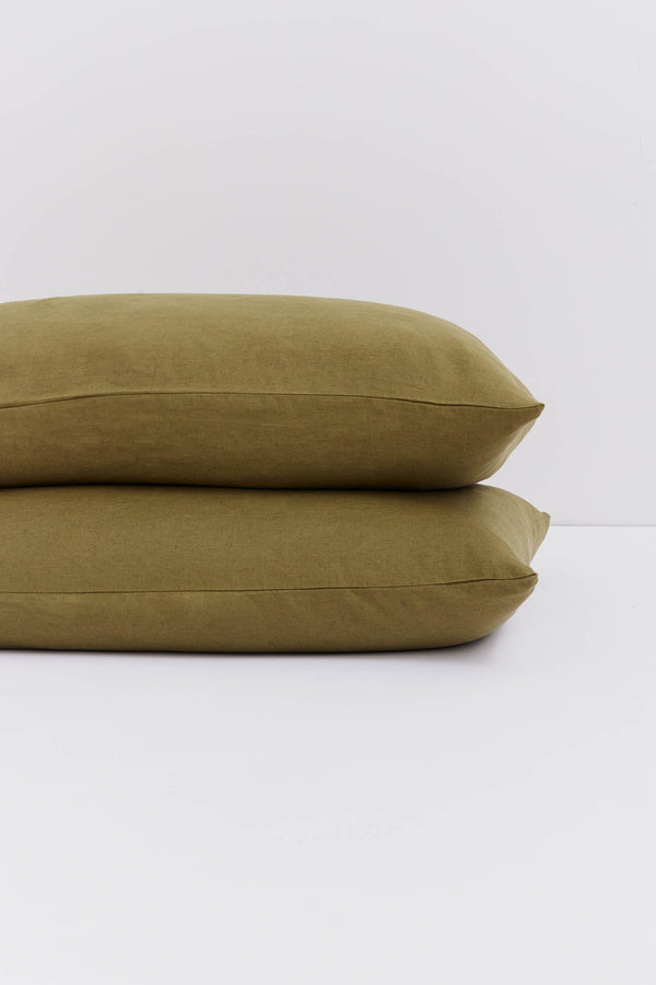 Standard Linen Pillow Cases Olive