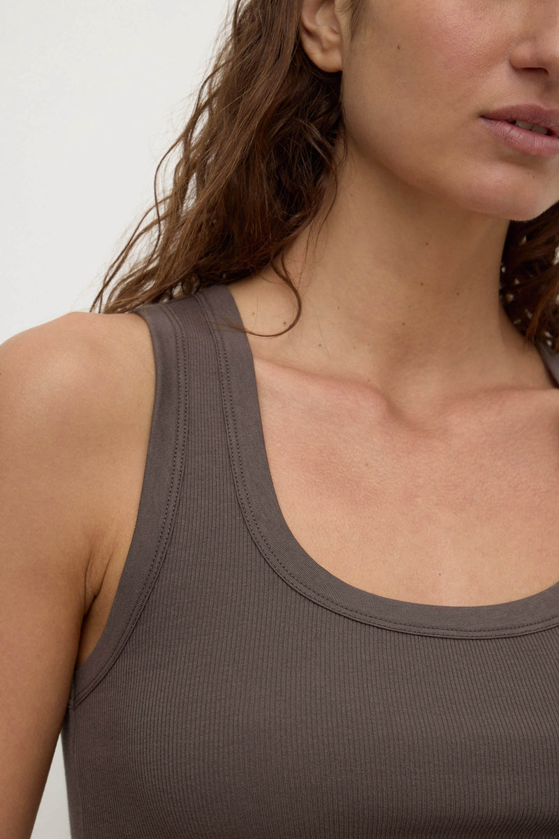 Womens Robyn Scoop Neck Rib Tank Bark | Assembly Label – Assembly Label ...